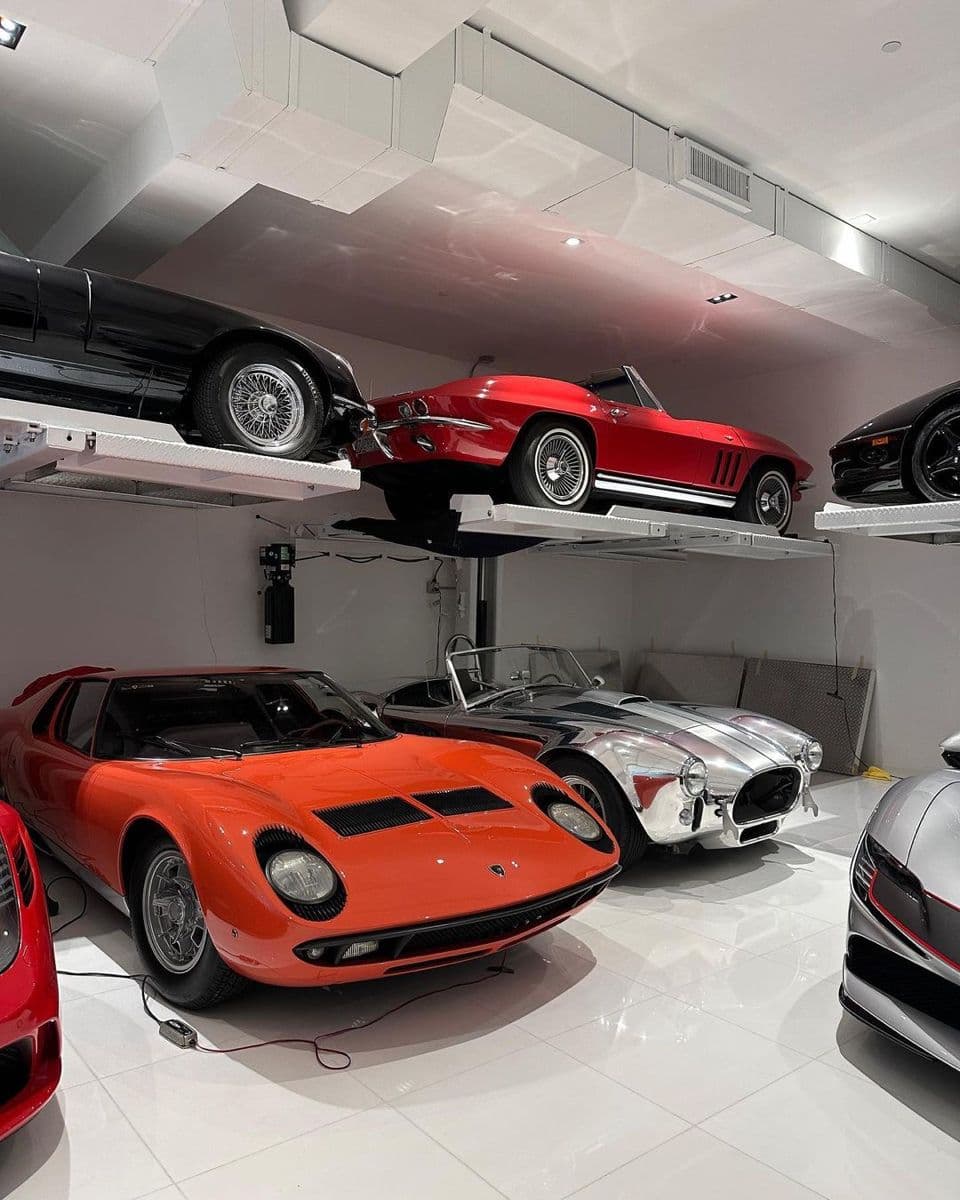 Collector cars arranged in a private collection