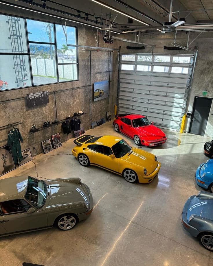 A collector-car collection seen from above